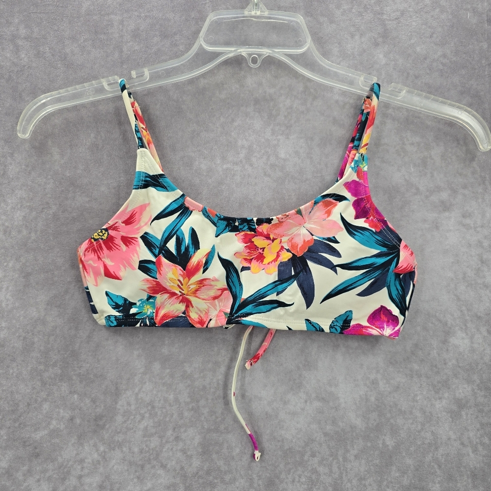 White Floral Bikini Top‎ Padded Adjustable Strap Swimwear Swimsuit Small